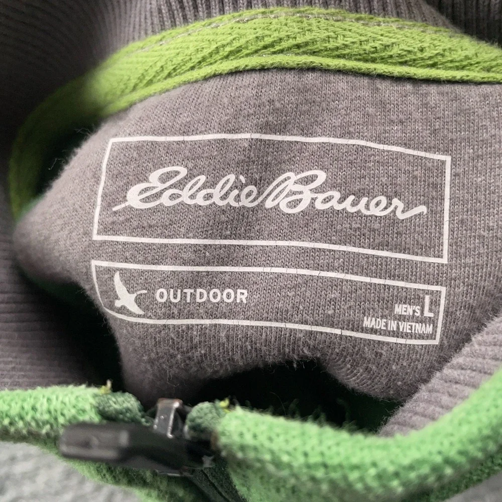 Eddie Bauer Sweater Mens Large Green 1/4 Zip Pullover Sweatshirt Outdoor Casual